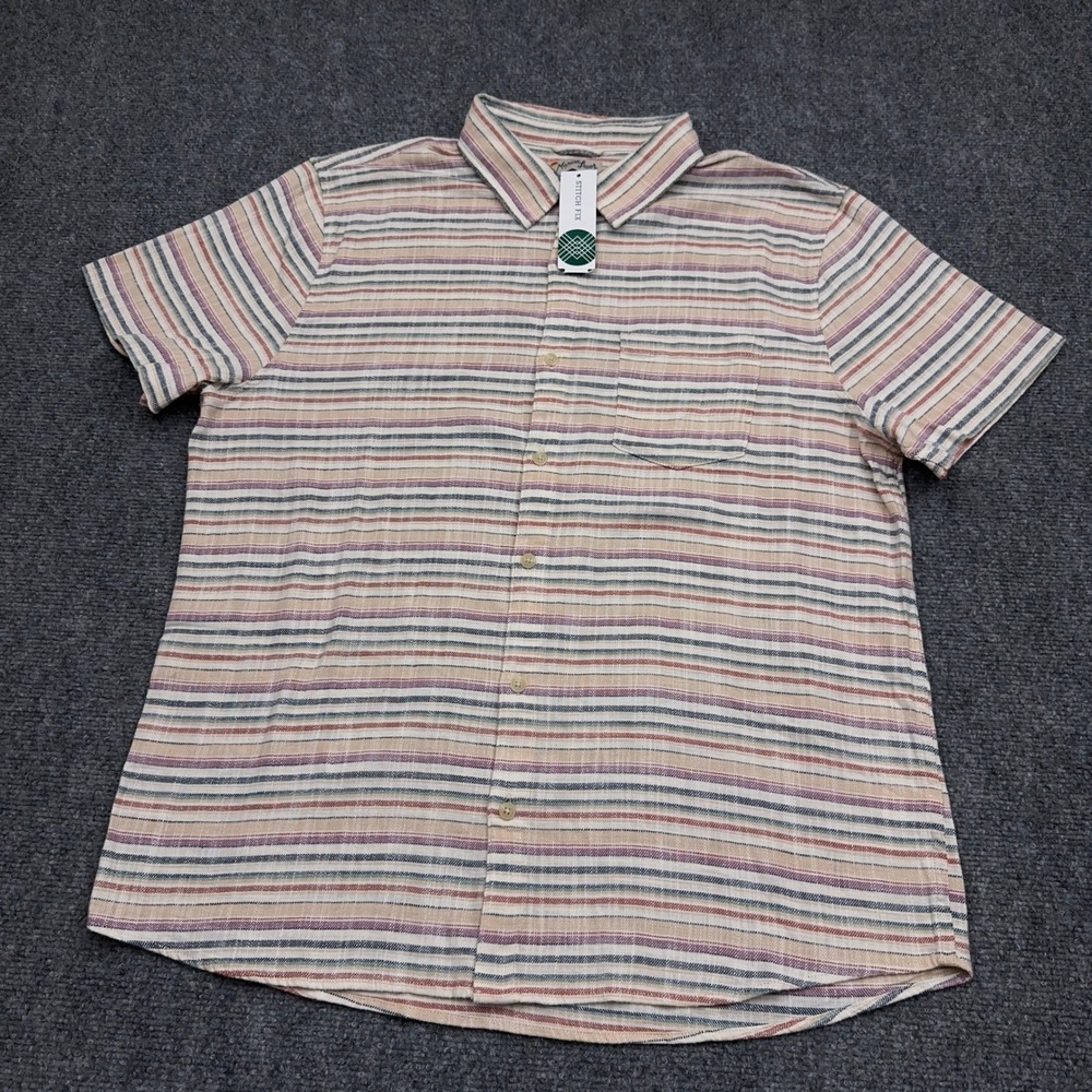 NEW Marine Layer Button Down Shirt Men's L Off-White Baja Stripe Stretch Selvage